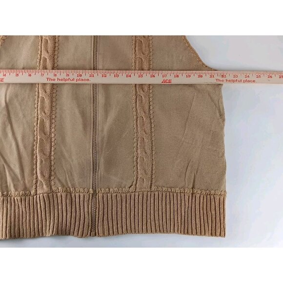 Designer Studio Originals Suede Zipper Vest Womens XL Tan Brown Cable Knit - Picture 8 of 9
